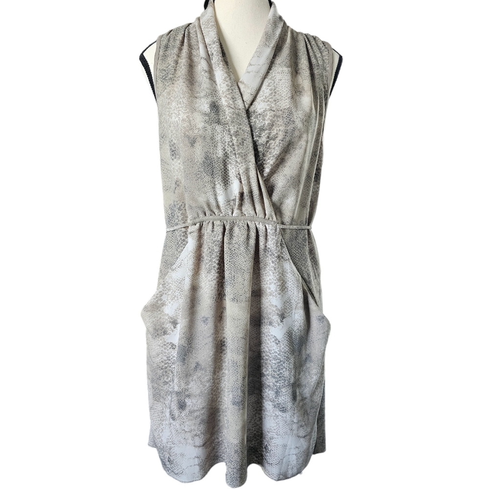 Welfread Aritzia Sabine Mini  faux wrap snake print olive pocket cowl neckline S